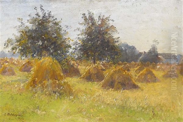 Sommerfeld Mit Heuschober Oil Painting by Eugene Jules Delahogue