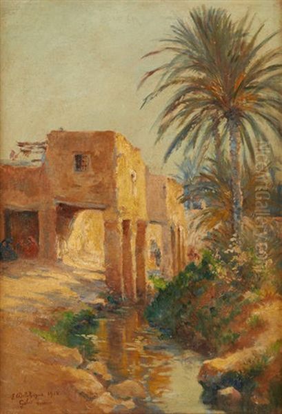 Vue De Gabes En Tunisie Oil Painting by Eugene Jules Delahogue