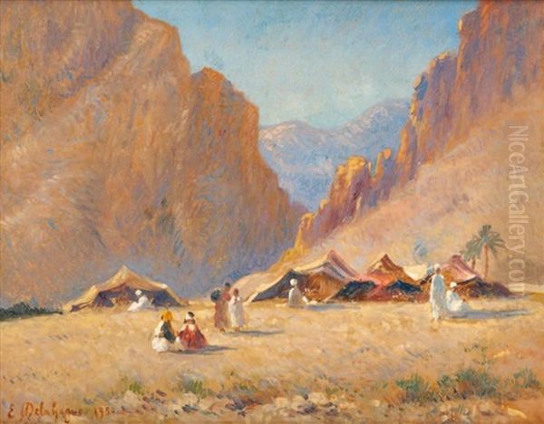 Campement Sur Les Hauts-plateaux Oil Painting by Eugene Jules Delahogue