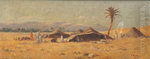 Campement Oil Painting by Eugene Jules Delahogue