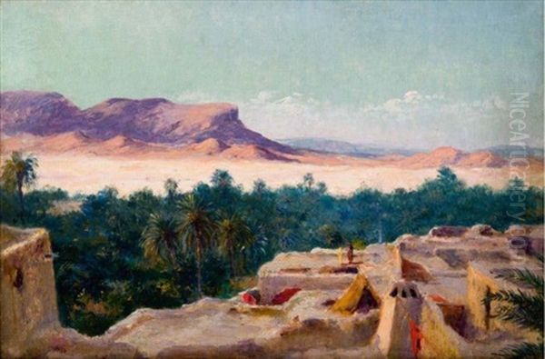 Les Terrasses A Bou-saada Oil Painting by Eugene Jules Delahogue