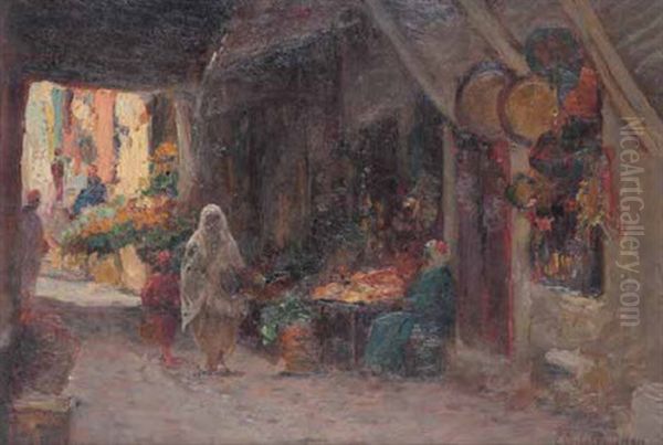 Les Souks Oil Painting by Eugene Jules Delahogue