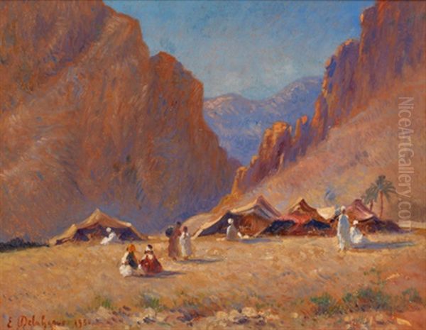 Campement A L'entree Des Gorges Oil Painting by Eugene Jules Delahogue