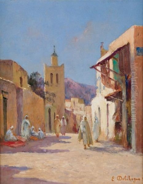 Rue Animee A Tunis Oil Painting by Eugene Jules Delahogue