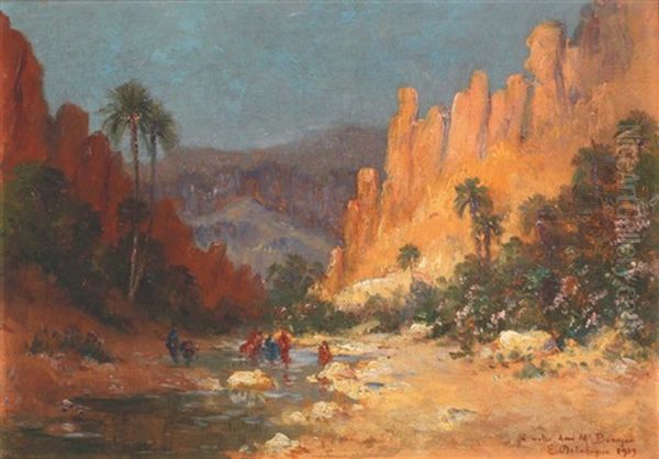 Lavandieres A L'oasis Oil Painting by Eugene Jules Delahogue