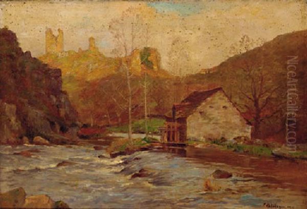 Le Vieux Moulin Oil Painting by Eugene Jules Delahogue