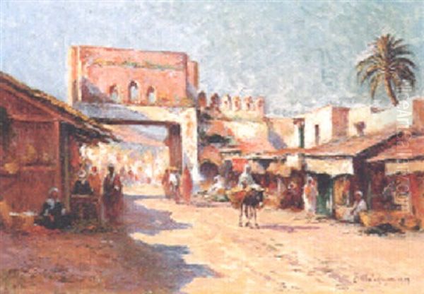 Marche Aux Portes De Tunis Oil Painting by Eugene Jules Delahogue