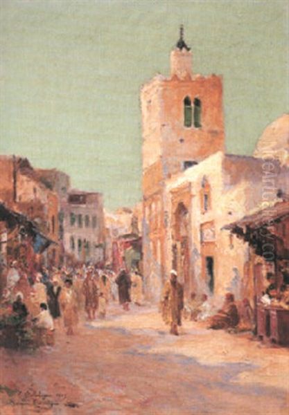 Mosquee Bab Djira, Tunis Oil Painting by Eugene Jules Delahogue