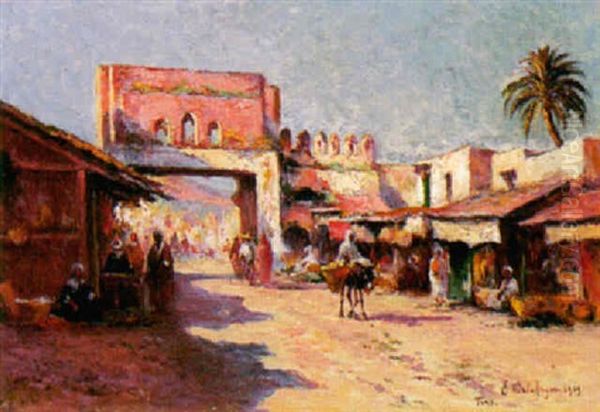 Porte De La Ville Oil Painting by Eugene Jules Delahogue