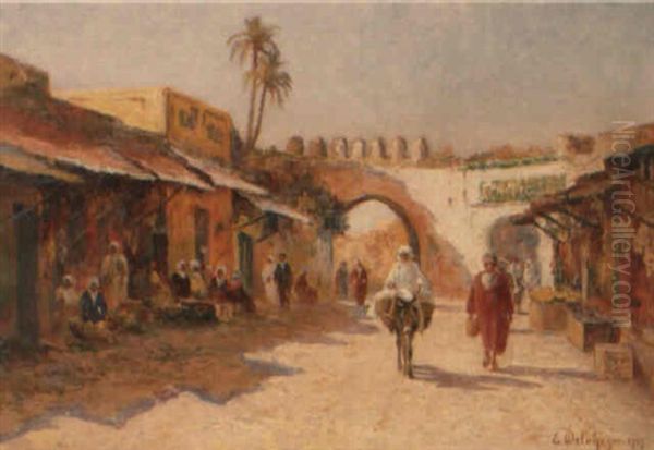 Rue Animee A Tanger Oil Painting by Eugene Jules Delahogue