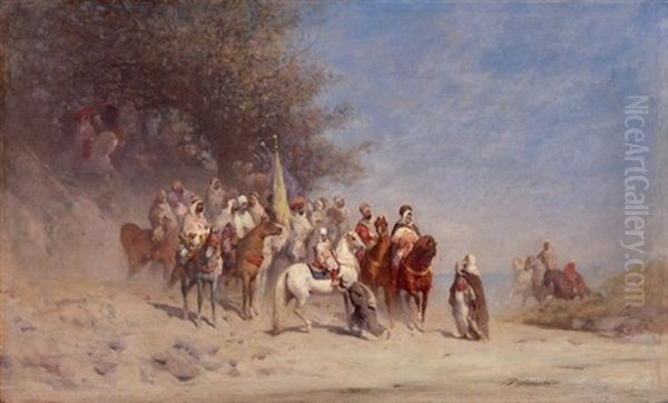 Le Cheik Et Son Escorte Oil Painting by Paul Delamain