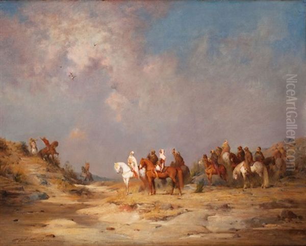 La Chasse Au Faucon Oil Painting by Paul Delamain