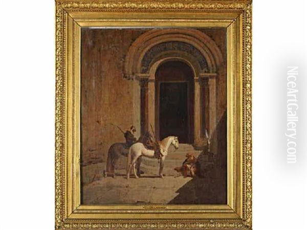 La Halte Des Cavaliers Arabes Oil Painting by Paul Delamain