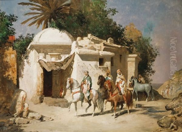 L'abreuvoir A Alger Oil Painting by Paul Delamain