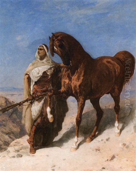 Guerrier Arabe Et Son Cheval Oil Painting by Paul Delamain