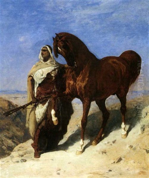 Guerrier Et Son Cheval Oil Painting by Paul Delamain