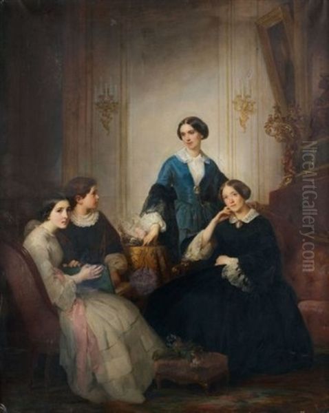 Portrait De (la Famille Lyautey?) Oil Painting by Theodore Didier Delamarre