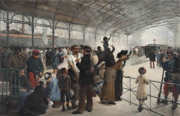 Le Depart, Gare D'austerlitz, Paris Oil Painting by Paul Louis Delance