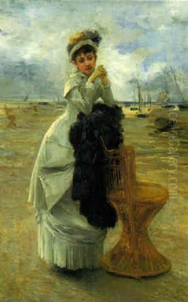 Elegantes A La Mer Oil Painting by Paul Louis Delance