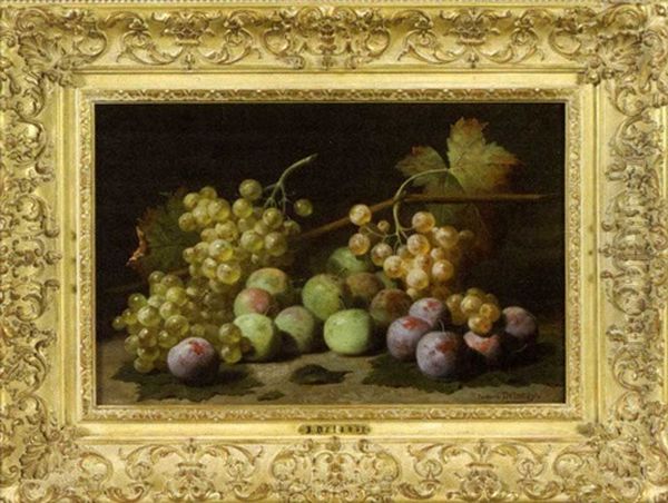 Still Life Of Grapes And Plums Oil Painting by Jacques Delanoy