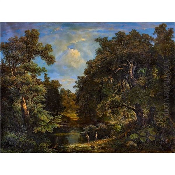 Waldtumpel Mit Reihern Oil Painting by Charles Samuel Delapeine