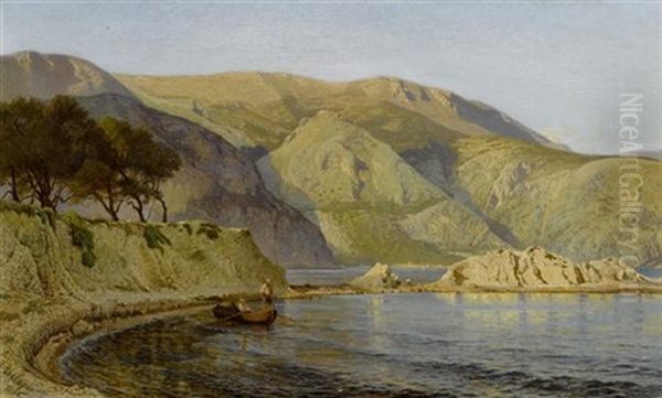 Felsige Kustenlandschaft Mit Fischern Oil Painting by Charles Samuel Delapeine