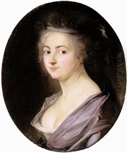 Portrait Of A Lady Wearing A Purple Shawl by Nicolas Benjamin Delapierre