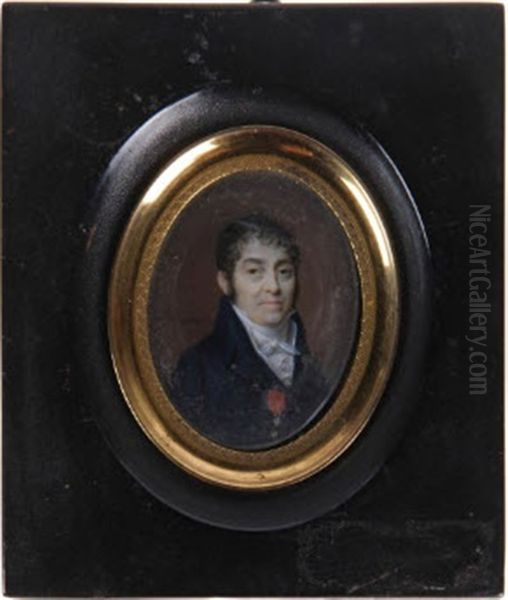 Miniature Ovale Sur Ivoire Peinte D'un Portrait De Baron Du Kermont Oil Painting by Jacques Delaplace