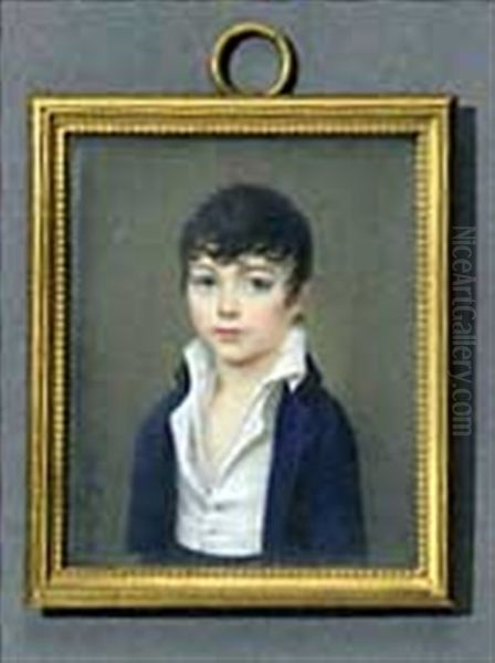 Portrait De Jeune Garcon En Veste Bleue Et A La Chemise Ouverte Oil Painting by Jacques Delaplace