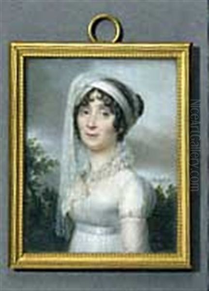 Portrait De Femme A La Robe Et Au Turban De Tulle Blanc Oil Painting by Jacques Delaplace