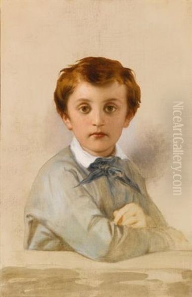 Portrait Of Philippe-gregoire Delaroche, Son Of The Artist, Half Length, Leaning On A Ledge Oil Painting by Paul Delaroche