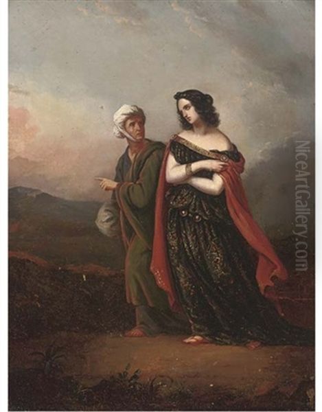 A Maiden And Her Servant On A Track At Dusk Oil Painting by Paul Delaroche