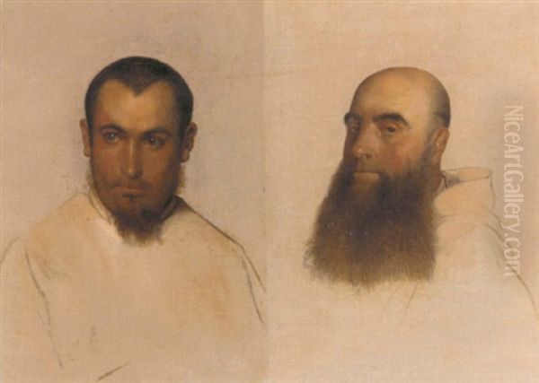 Heads Of Monks Oil Painting by Paul Delaroche