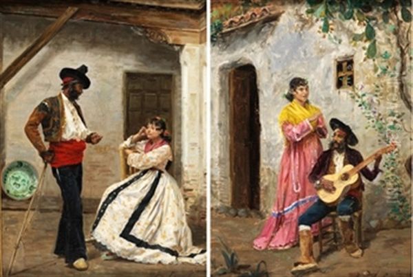 Parejas Costumbristas Oil Painting by Jose Delarrocha Gonzalez