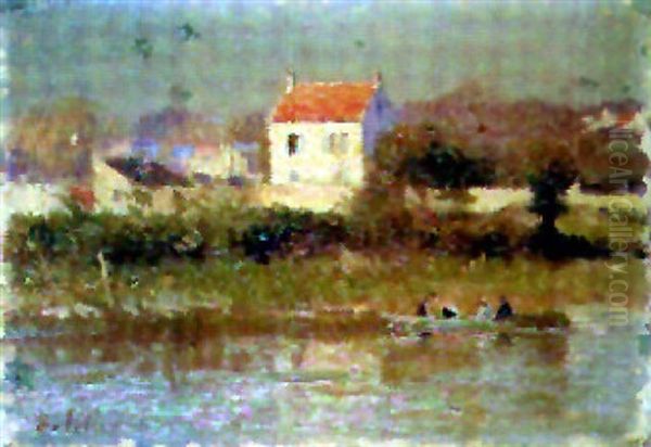 Bord De Seine, La Maison Au Toit Rouge Oil Painting by Eugene Delatre