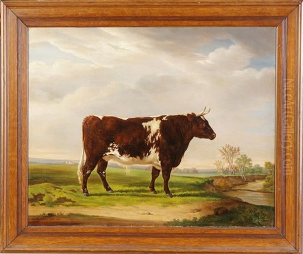 General James Wadsworth, Genesee Valley, Prized Steer In Genesee River Landscape Oil Painting by Henri Delattre