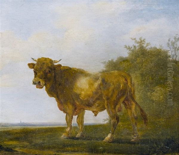 Stier Auf Der Weide Oil Painting by Henri Delattre