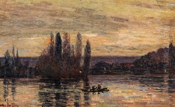 Bateau Sur La Seine Oil Painting by Joseph Marie Louis Delattre