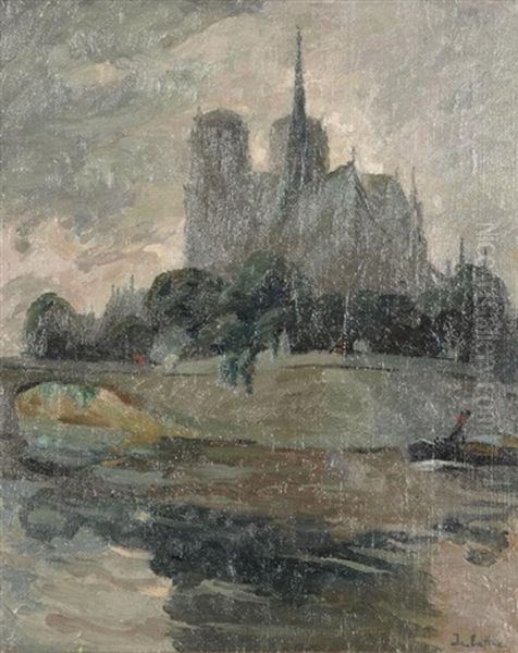 Les Quais De Notre Dame Oil Painting by Joseph Marie Louis Delattre