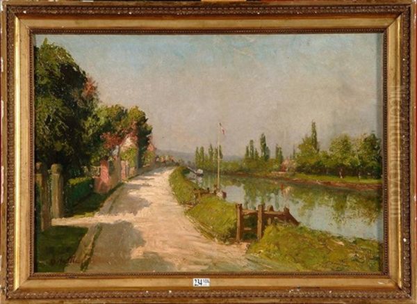 Bord De Riviere Dans Les Environs De Rouen Oil Painting by Joseph Marie Louis Delattre