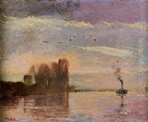 La Seine Par Temps De Brume Oil Painting by Joseph Marie Louis Delattre