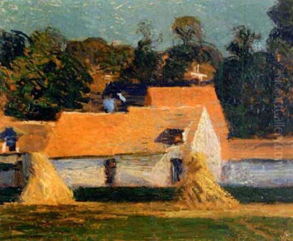 Meules Devant La Ferme Oil Painting by Joseph Marie Louis Delattre