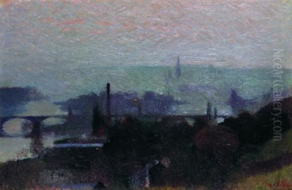 Rouen Vue Des Hauteurs Oil Painting by Joseph Marie Louis Delattre