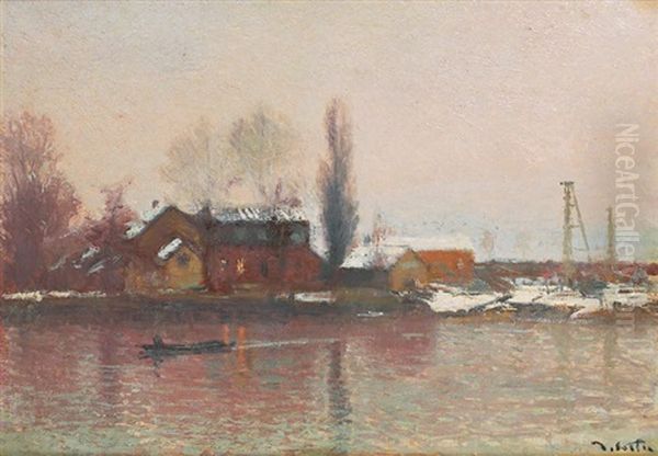 La Seine A Rouen Oil Painting by Joseph Marie Louis Delattre