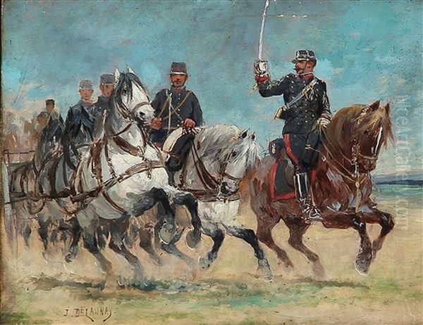 French Soldiers On Horseback Oil Painting by Jules Delaunay