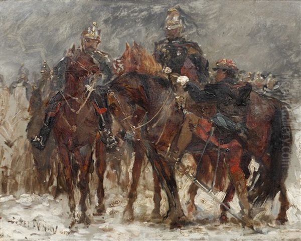 Sketch For A Cavalry Scene Oil Painting by Jules Delaunay