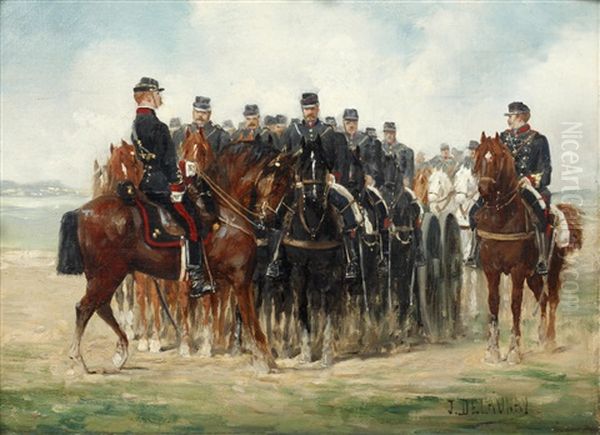 Horse Mounted Troops Oil Painting by Jules Elie Delaunay