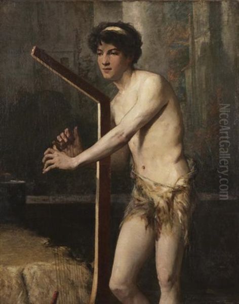 Jeune Ephebe Jouant De La Harpe Oil Painting by Jules Elie Delaunay