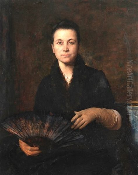 La Dame Au Gant (portrait De Madame Mantin) Oil Painting by Jules Elie Delaunay