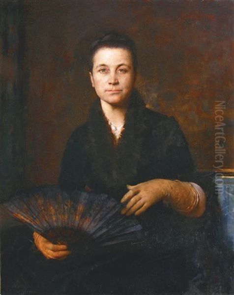 La Dame Au Gant (portrait De Madame Mantin) Oil Painting by Jules Elie Delaunay